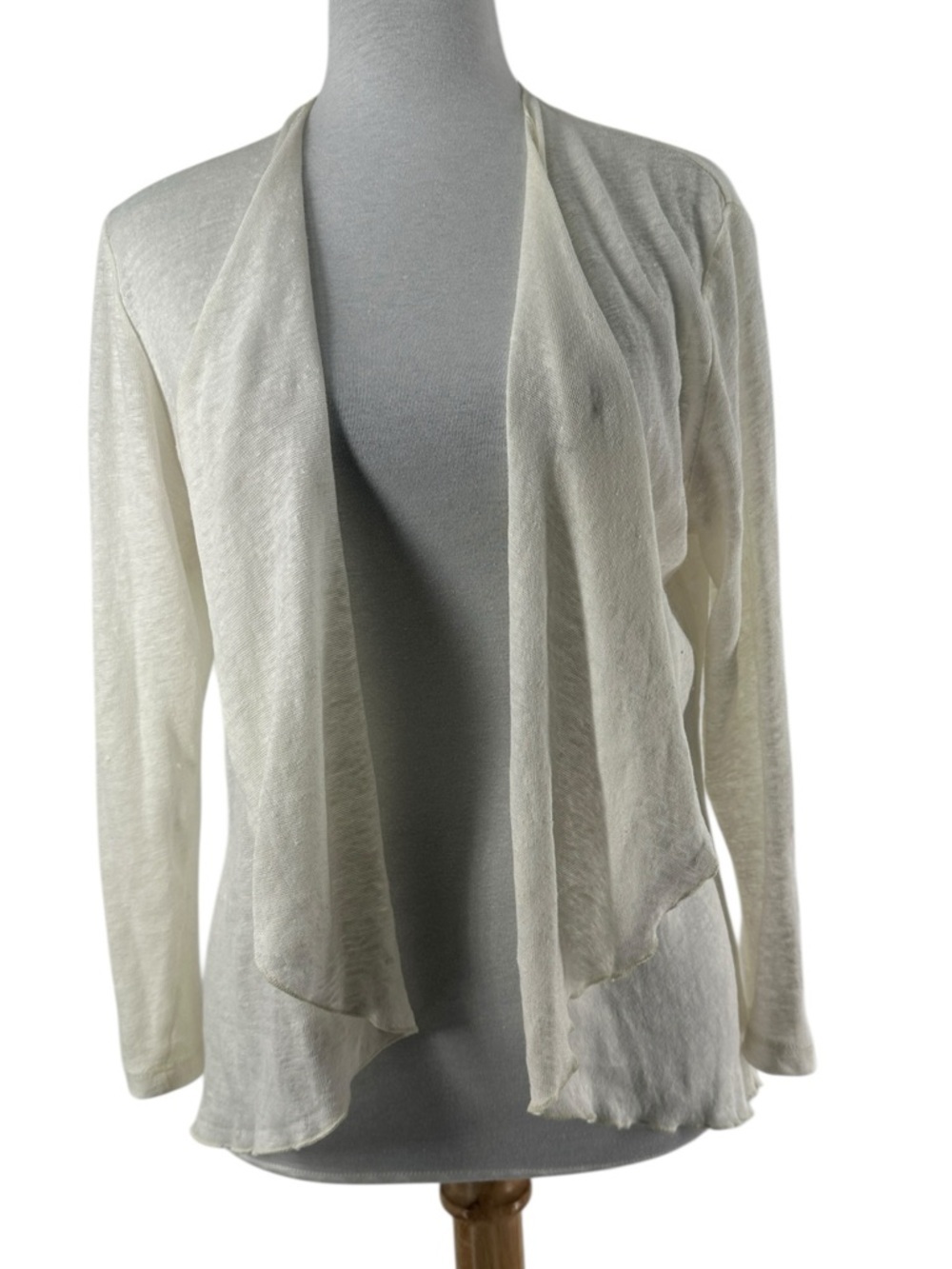 Miik linen cardigan Cream Lightweight lettuce hem y2k Canadian career sz sm - Picture 5 of 7